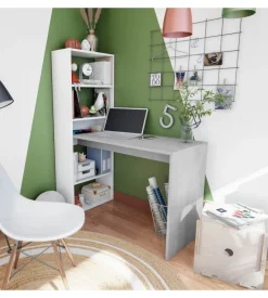 Scrivania bellahome "duplo" con libreria reversibile bianco e cemento 120x53x144 cm