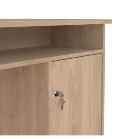 Scrivania con anta e 3 cassetti in truciolato colore quercia, 126x55x75,6 cm