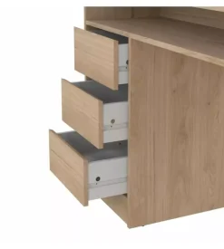 Scrivania con anta e 3 cassetti in truciolato colore quercia, 126x55x75,6 cm