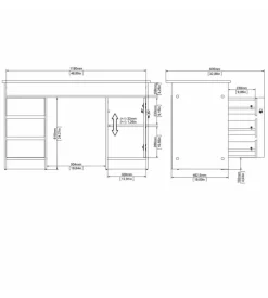 Scrivania con anta e 3 cassetti in truciolato colore quercia, 126x55x75,6 cm