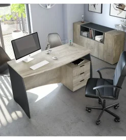 Scrivania con cassetti grigia e rovere, 136x67x74 cm