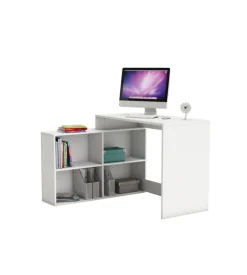 Scrivania con libreria da angolo bianca, 112x77x101 cm