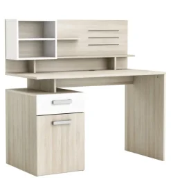 Scrivania con sopralzo bianco e quercia, 121x58x119 cm