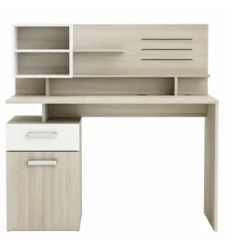 Scrivania con sopralzo bianco e quercia, 121x58x119 cm