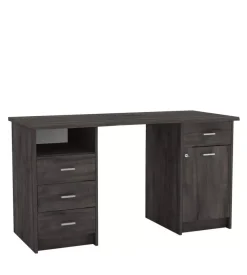 Scrivania da ufficio con cassetti e anta rifinito quercia scura, 135x74x60 cm