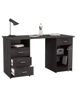 Scrivania da ufficio con cassetti e anta rifinito quercia scura, 135x74x60 cm