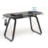 Scrivania gaming nera con porta cuffie e bicchiere, 145x65x89cm