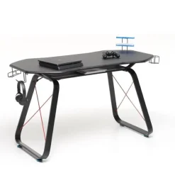 Scrivania gaming nera con porta cuffie e bicchiere, 145x65x89cm