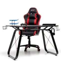 Scrivania gaming nera con porta cuffie e bicchiere, 145x65x89cm