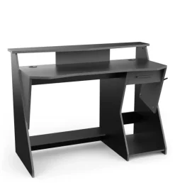 Scrivania "gaming" nera con portacuffie e passacavi, 123,5x59,8x90,2 cm