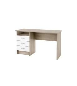 Scrivania in mdf effetto quercia con tre cassetti bianchi, 72x48x120 cm