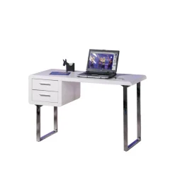 Scrivania mdf laccato bianco lucido con cassetti, 120x55x76 cm