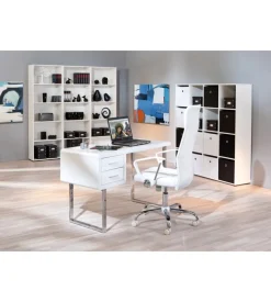 Scrivania mdf laccato bianco lucido con cassetti, 120x55x76 cm