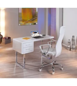 Scrivania mdf laccato bianco lucido con cassetti, 120x55x76 cm