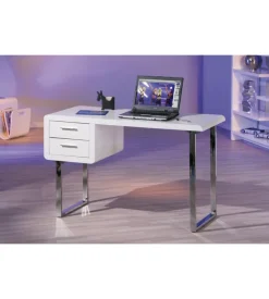 Scrivania mdf laccato bianco lucido con cassetti, 120x55x76 cm