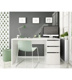 Scrivania "stylus" bianco artico 2 cassetti e 1 anta, 74x138x60 cm