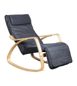 Sedia a dondolo "diana" in legno con cuscini grigi, 67x127x90 cm