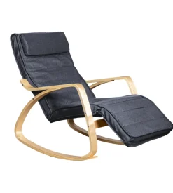 Sedia a dondolo "diana" in legno con cuscini grigi, 67x127x90 cm