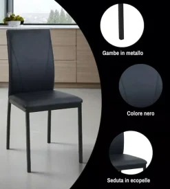 Sedia bellahome "minorca" in ecopelle nero 43x50x92 cm