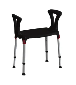 Sedia da bagno regolabile con braccioli colore nero, 50x30x39/54 cm