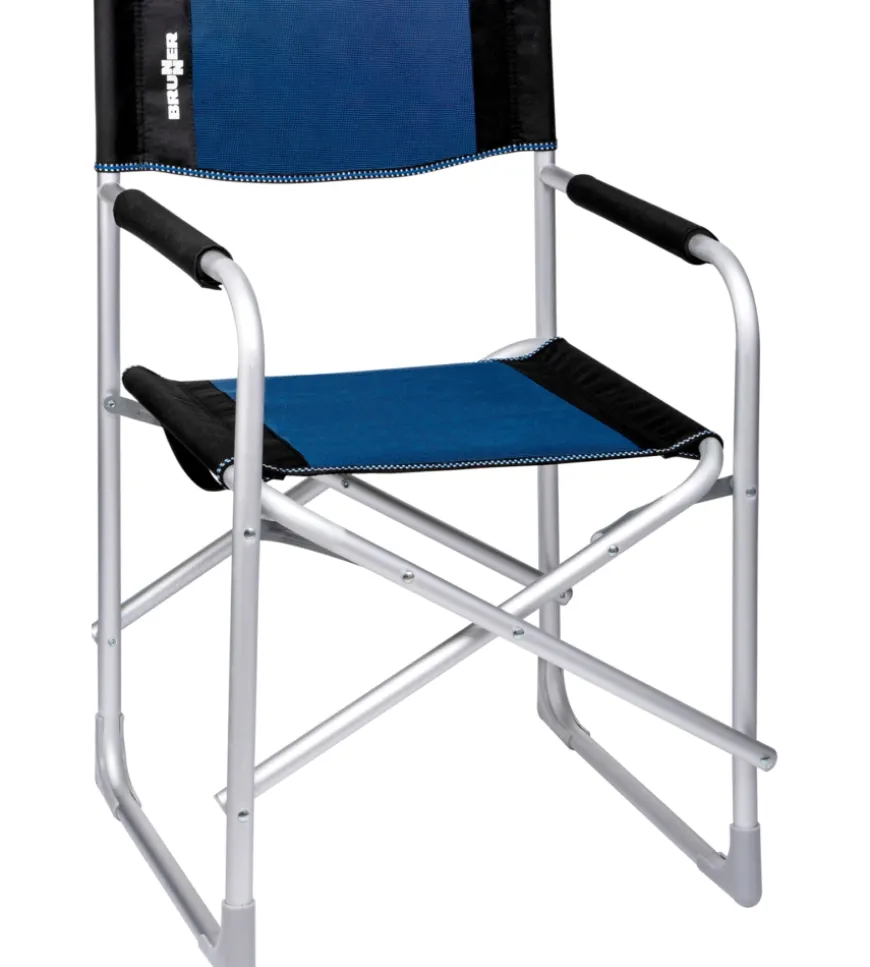 Sedia da campeggio brunner "captain" in alluminio e poliestere nero e blu 48x46x45,5/81 cm