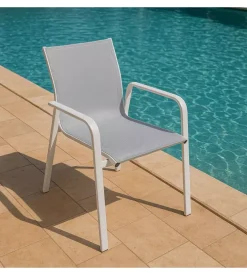 Sedia da esterno con braccioli solaria "samo" impilabile in alluminio bianco 56x61x90 cm