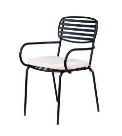 Sedia da esterno eurogarden con braccioli "trieste" in metallo con cuscino beige 55x45x86 cm