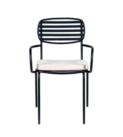 Sedia da esterno eurogarden con braccioli "trieste" in metallo con cuscino beige 55x45x86 cm