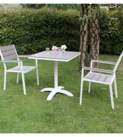 Sedia da esterno impilabile elica garden "cervia" in alluminio e polywood bianco e grigio 58x46,5x87 cm