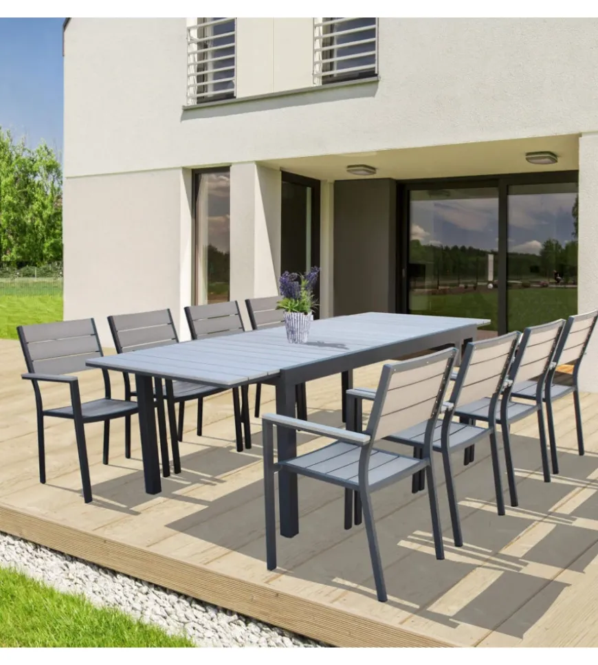 Sedia da esterno impilabile elica garden "cervia" in alluminio e polywood antracite e grigio 58x46,5x87 cm