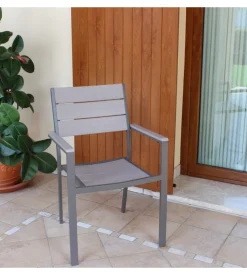 Sedia da esterno impilabile elica garden "cervia" in alluminio e polywood taupe e grigio 58x46,5x87 cm