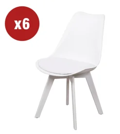 Sedia da pranzo "kelly" bianca con gambe in legno in tinta 6 pezzi