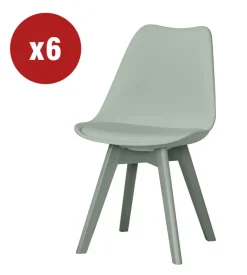 Sedia da pranzo "kelly" verde salvia con gambe in legno in tinta 6 pezzi