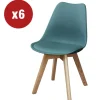 Sedia da pranzo "leila" blu ottanio con gambe in legno 6 pezzi