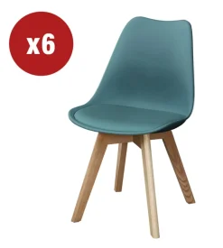 Sedia da pranzo "leila" blu ottanio con gambe in legno 6 pezzi