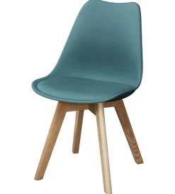 Sedia da pranzo "leila" blu ottanio con gambe in legno 6 pezzi