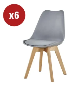 Sedia da pranzo "leila" grigio con gambe in legno 6 pezzi