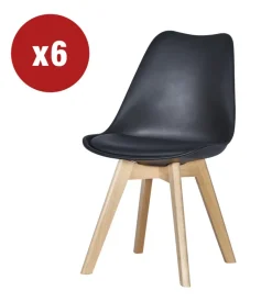 Sedia da pranzo "leila" nero con gambe in legno 6 pezzi