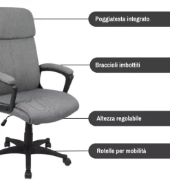 Sedia da ufficio bellahome "berkeley" in tessuto grigio melange 68x57x112-122 cm