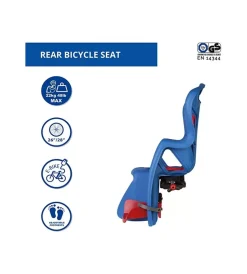 Seggiolino posteriore blu per bicicletta per bambini, max. 22 kg, da 3 a 8 anni - si fissa al portapacchi