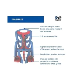 Seggiolino posteriore blu per bicicletta per bambini, max. 22 kg, da 3 a 8 anni - si fissa al portapacchi