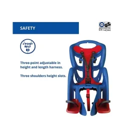 Seggiolino posteriore blu per bicicletta per bambini, max. 22 kg, da 3 a 8 anni - si fissa al portapacchi