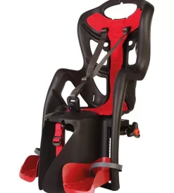 Seggiolino posteriore nero e rosso per bicicletta per bambini, max. 22 kg, da 3 a 8 anni - si fissa al portapacchi