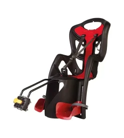 Seggiolino posteriore nero e rosso per bicicletta per bambini, max. 22 kg, da 3 a 8 anni - si fissa al telaio