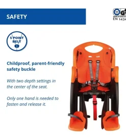 Seggiolino posteriore per bicletta bellelli "tiger clamp" grey/orange, portata massima 22 kg