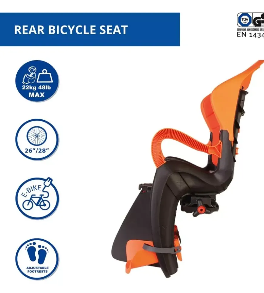 Seggiolino posteriore per bicletta bellelli "tiger clamp" grey/orange, portata massima 22 kg