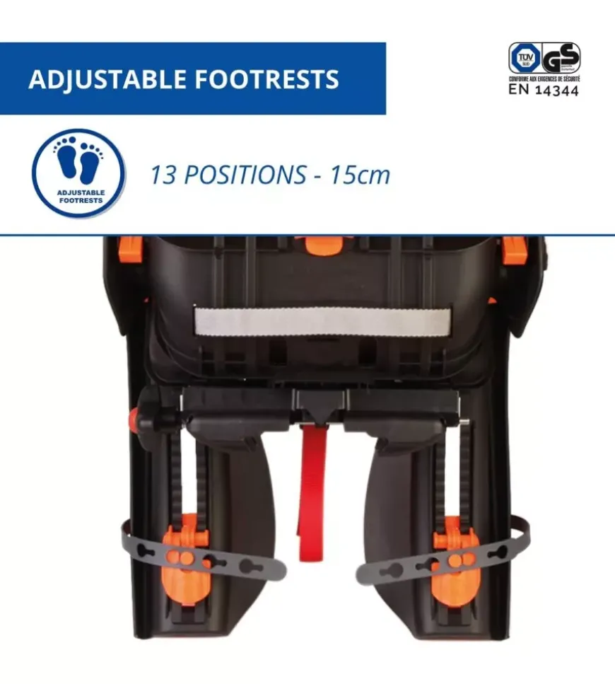 Seggiolino posteriore per bicletta bellelli "tiger clamp" grey/orange, portata massima 22 kg