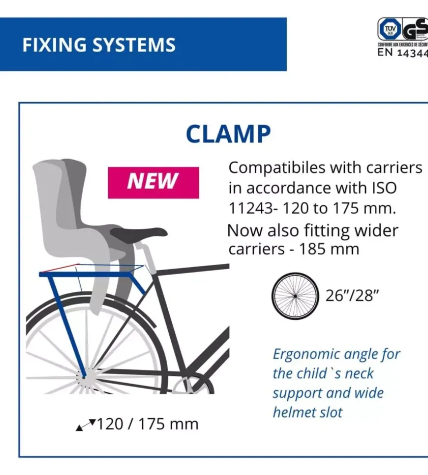 Seggiolino posteriore per bicletta bellelli "tiger clamp" grey/orange, portata massima 22 kg