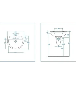 Semicolonna in ceramica bianco per lavabo sospeso "serie fiore".