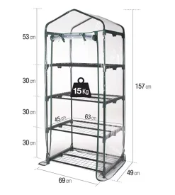 Serra da esterno verdelook con 4 ripiani in acciaio e telo in pvc 69x49x157 cm